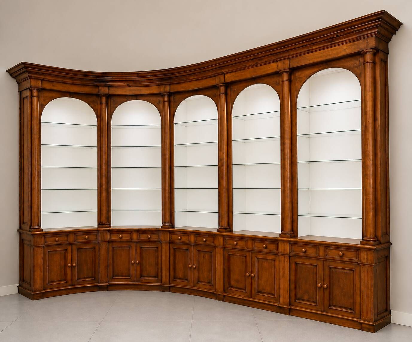 Monumental pair of apothecary bookshelves in oak, mid-19th century.
