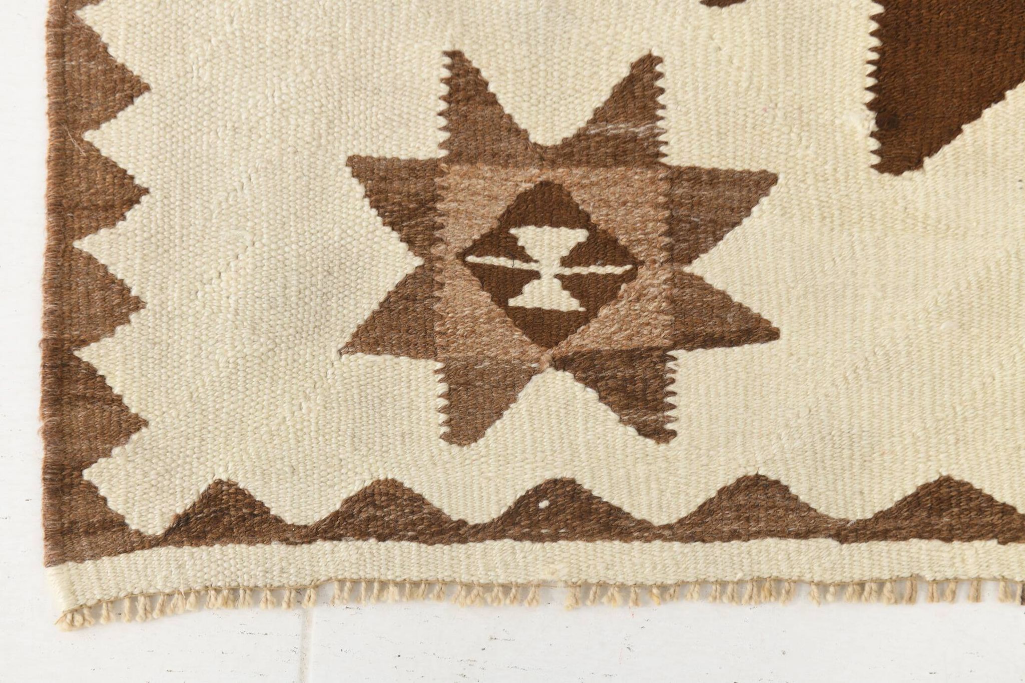 Tapis de couloir Kilim beige et marron 3x12, tapis turc délavé, 95x373 cm