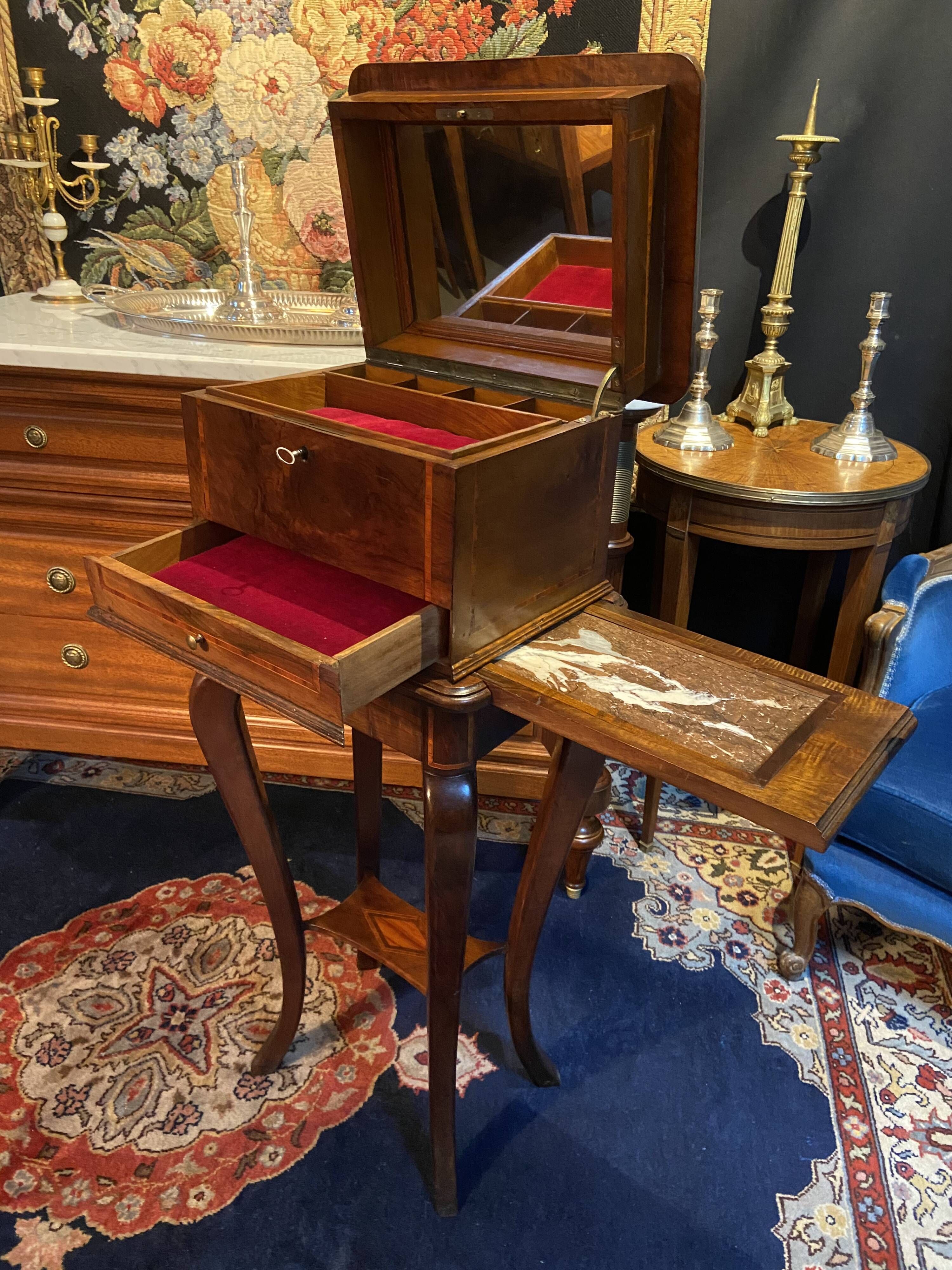Walnut jewelry cabinet with marquetry decoration, early 19th century, Restoration