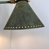 Vintage adjustable wall lamp, brass and patinated green, Italy 1950