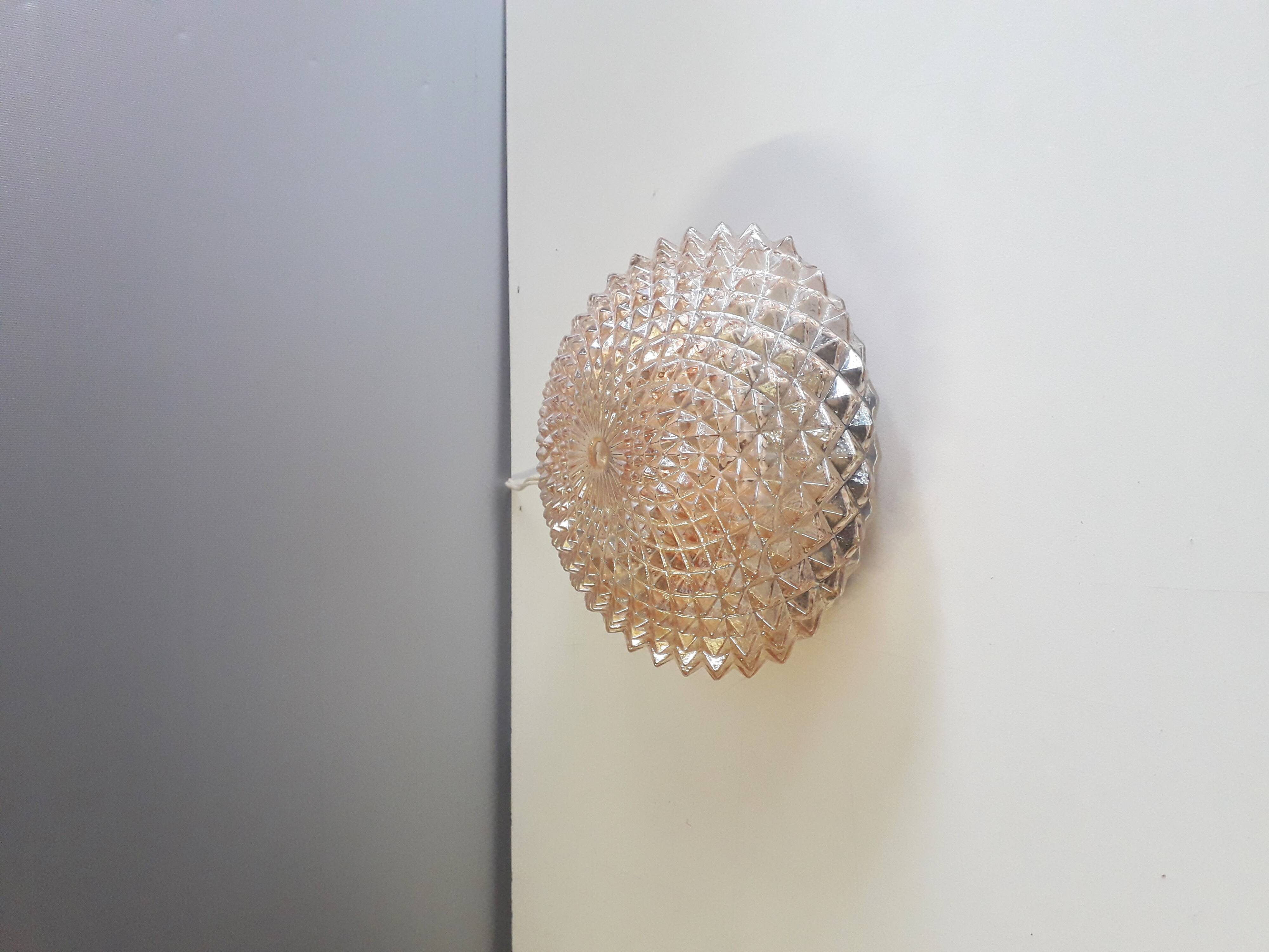 Ceiling light / Wall light - iridescent molded glass with diamond tips - 1970