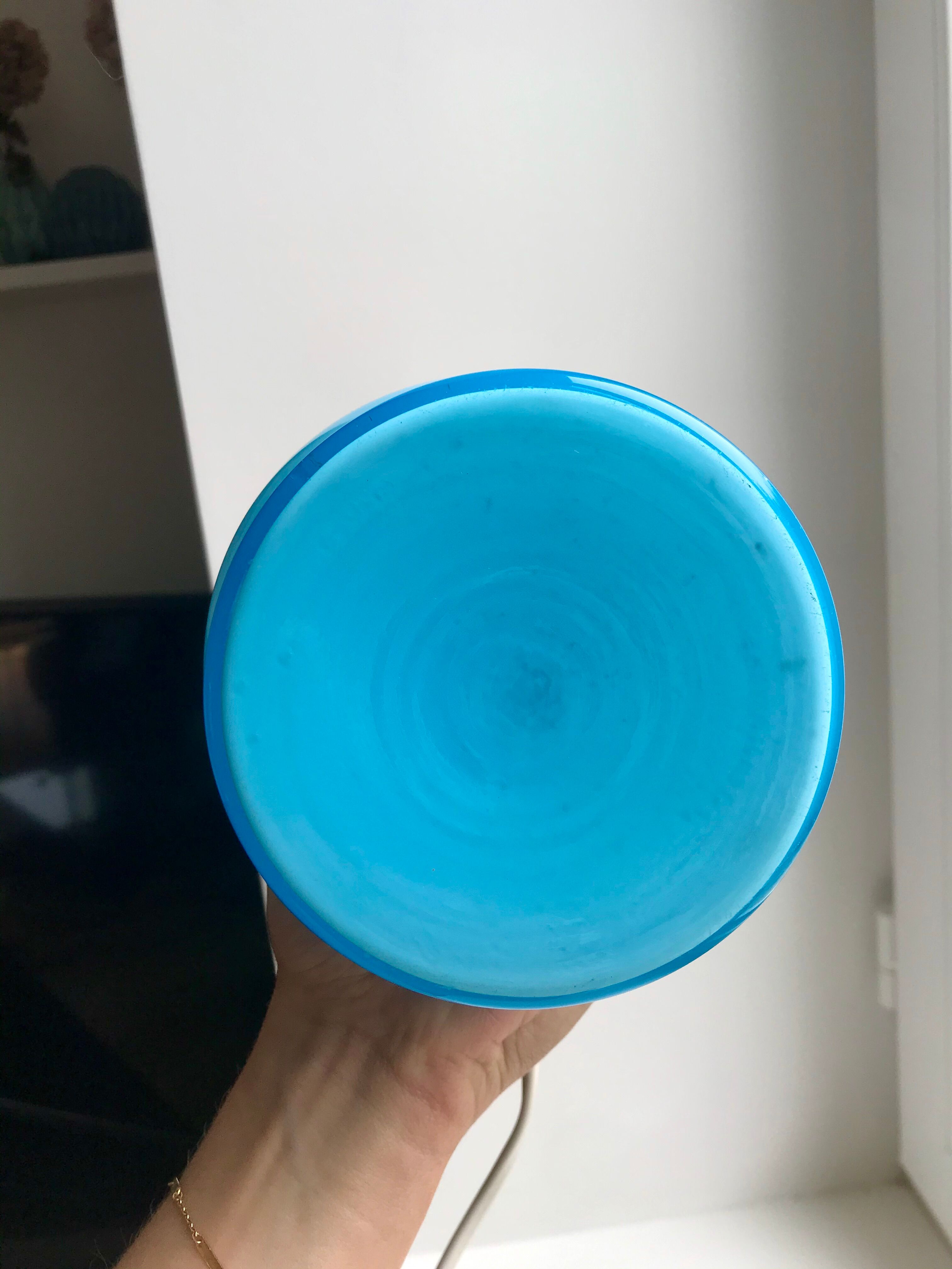 Lamp with blue opaline feet and textured conical lampshade 60s-70s