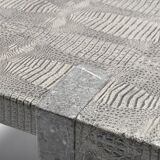 1970s Faux Crocodile Skin and Marble Coffee Table