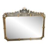 Venetian Rectangular Gold Floreal Hand-Carving Mirror in Murano Glass Style