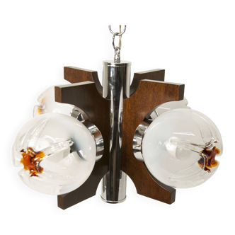 Lustre mazzega Murano 4 boules et teck 1960