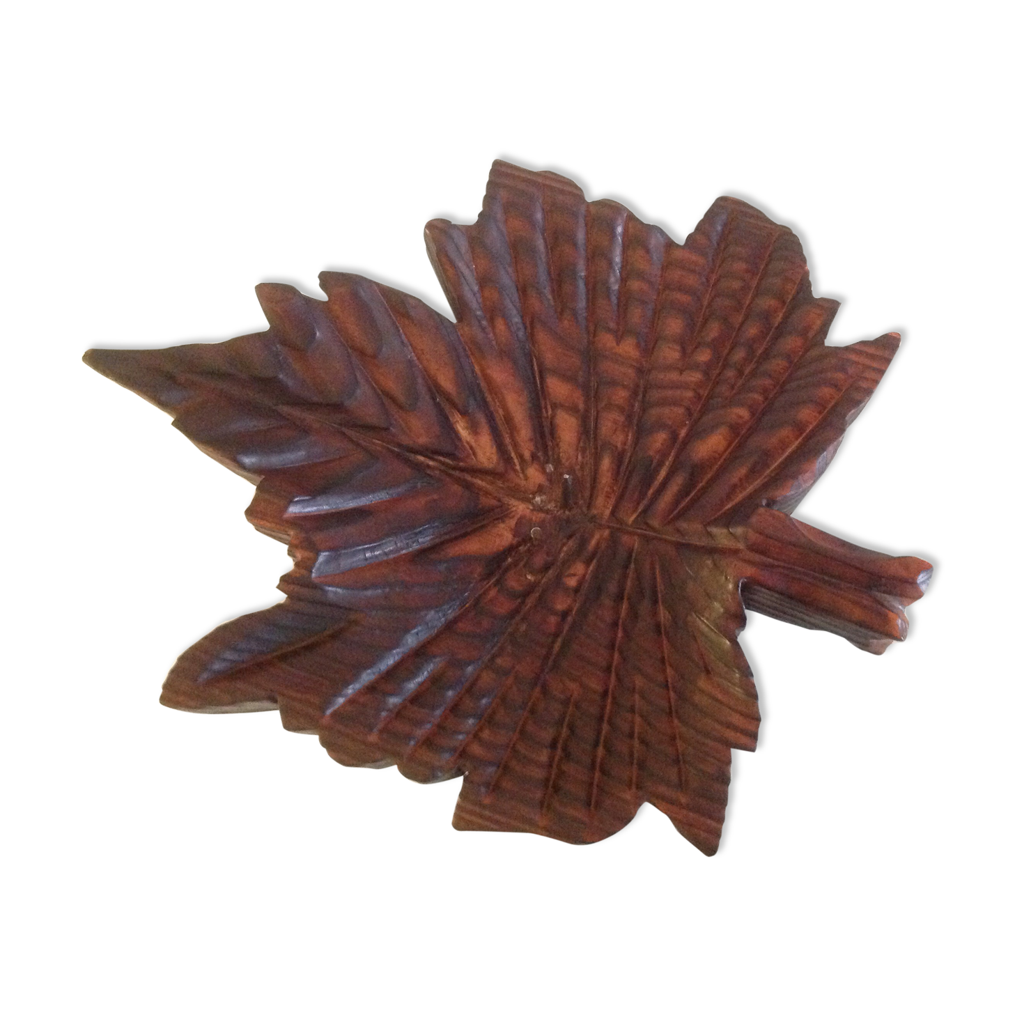 Brutalist wooden candlestick shaped vine leaf /vintage 60s-70s