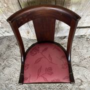 Antique Gondola Chair Empire Style Wood + Red Floral Vintage Fabric