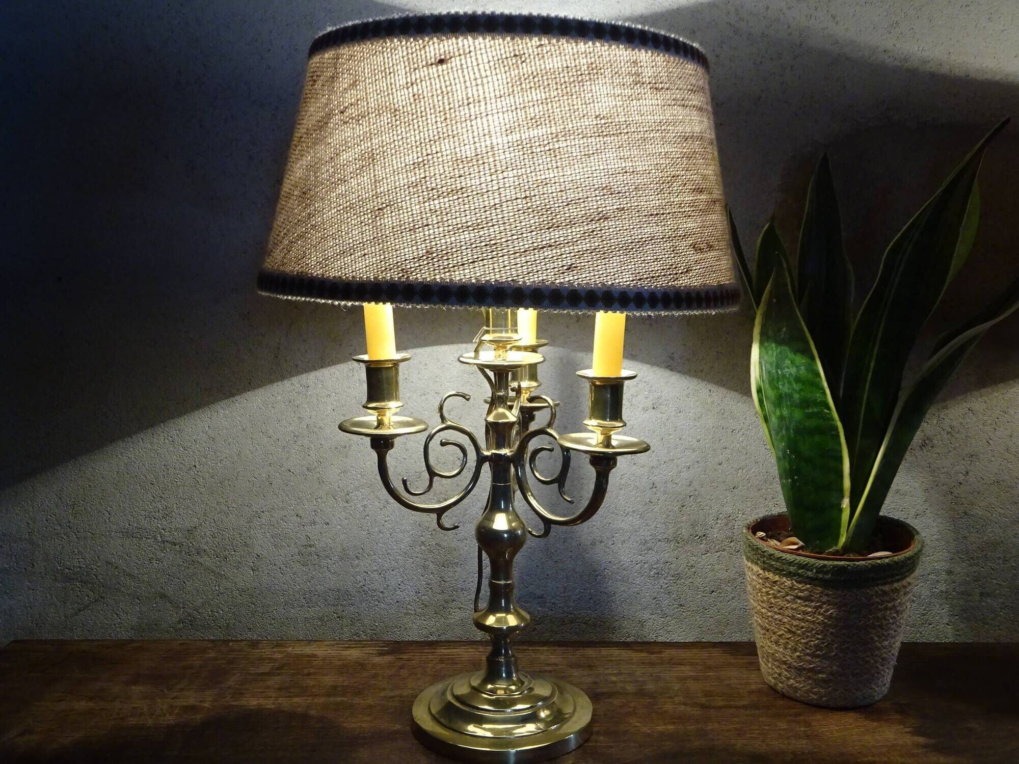 Antique copper candlesticks, mounted as lamps