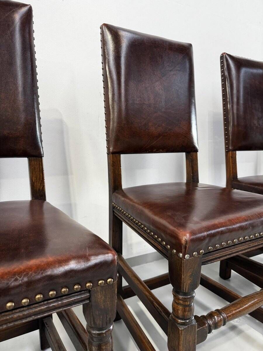 Vintage Handmade French Chairs in Leather & Oak, 1970s.