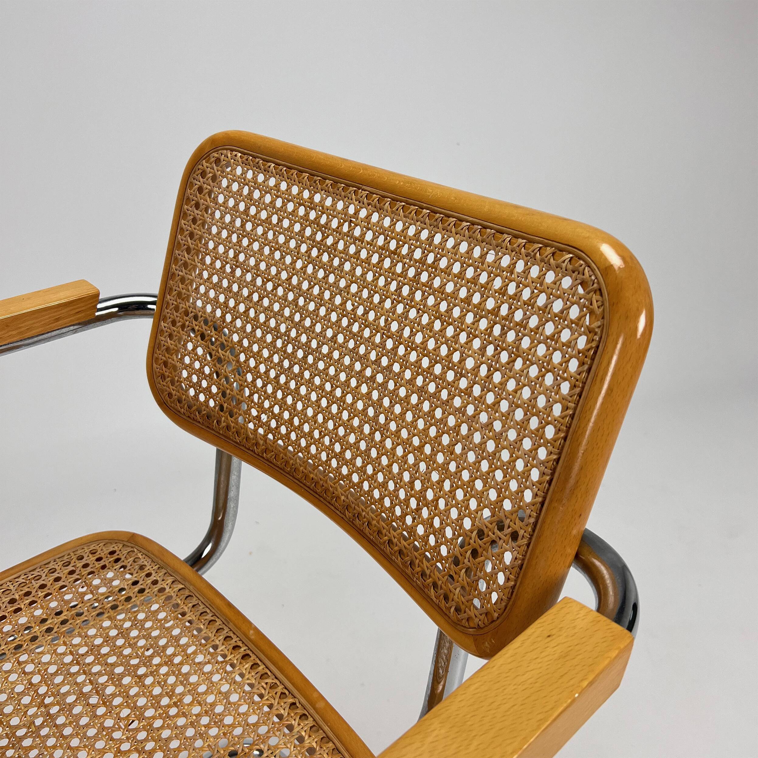 Tubular frame and cane cantilever dining chair, italy, 1970s