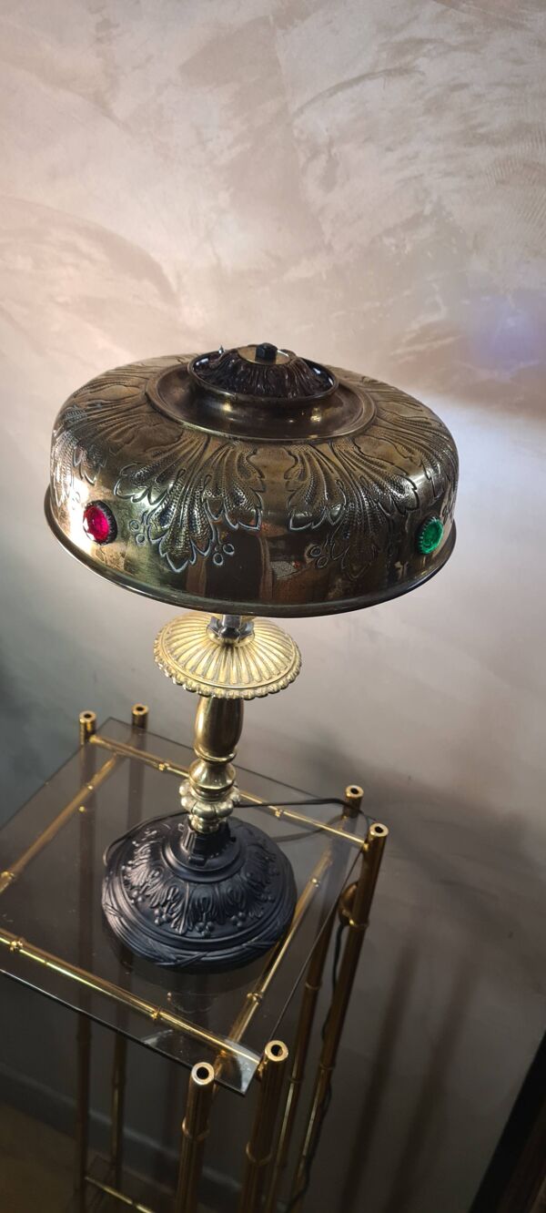 Lampe 1920 parisienne style leleu abat jour laiton 40x22 tres bon etat