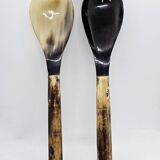 Buffalo horn and smooth bone handle serving cutlery set