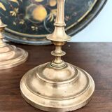 Pair of antique turned rose brass candlesticks (24 cm)