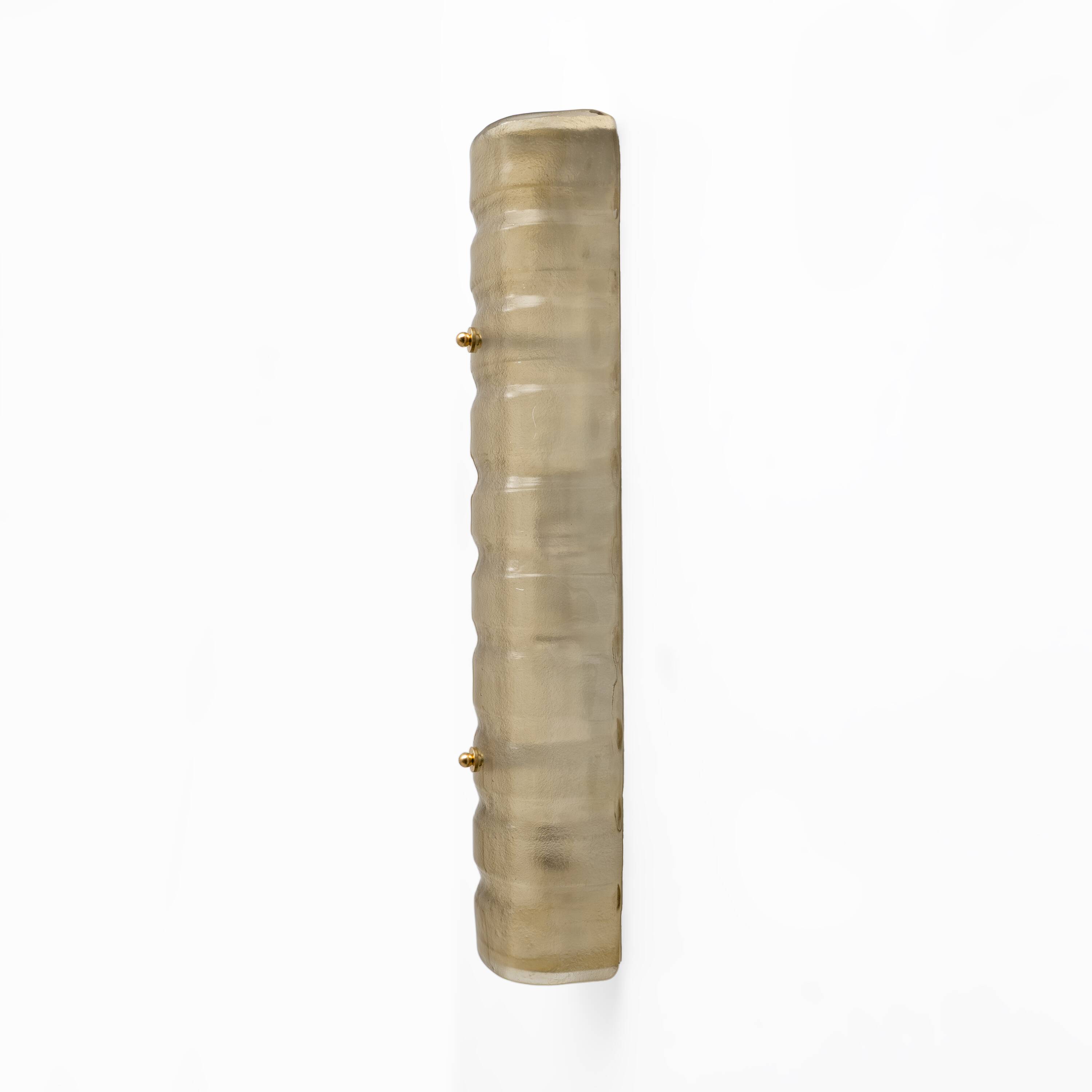 Pair of Murano Gold-Toned Frosted Glass and Brass Wall Sconces, Italy