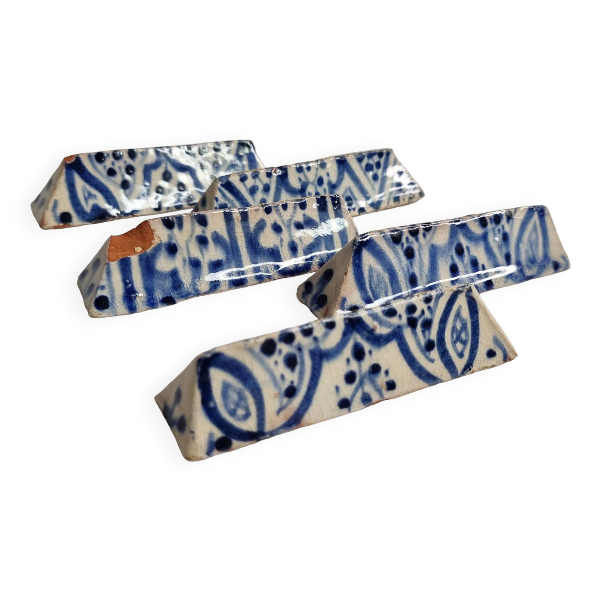 Set of 5 old enameled ceramic knife holders, Moroccan craftsmanship, 9.5 cm