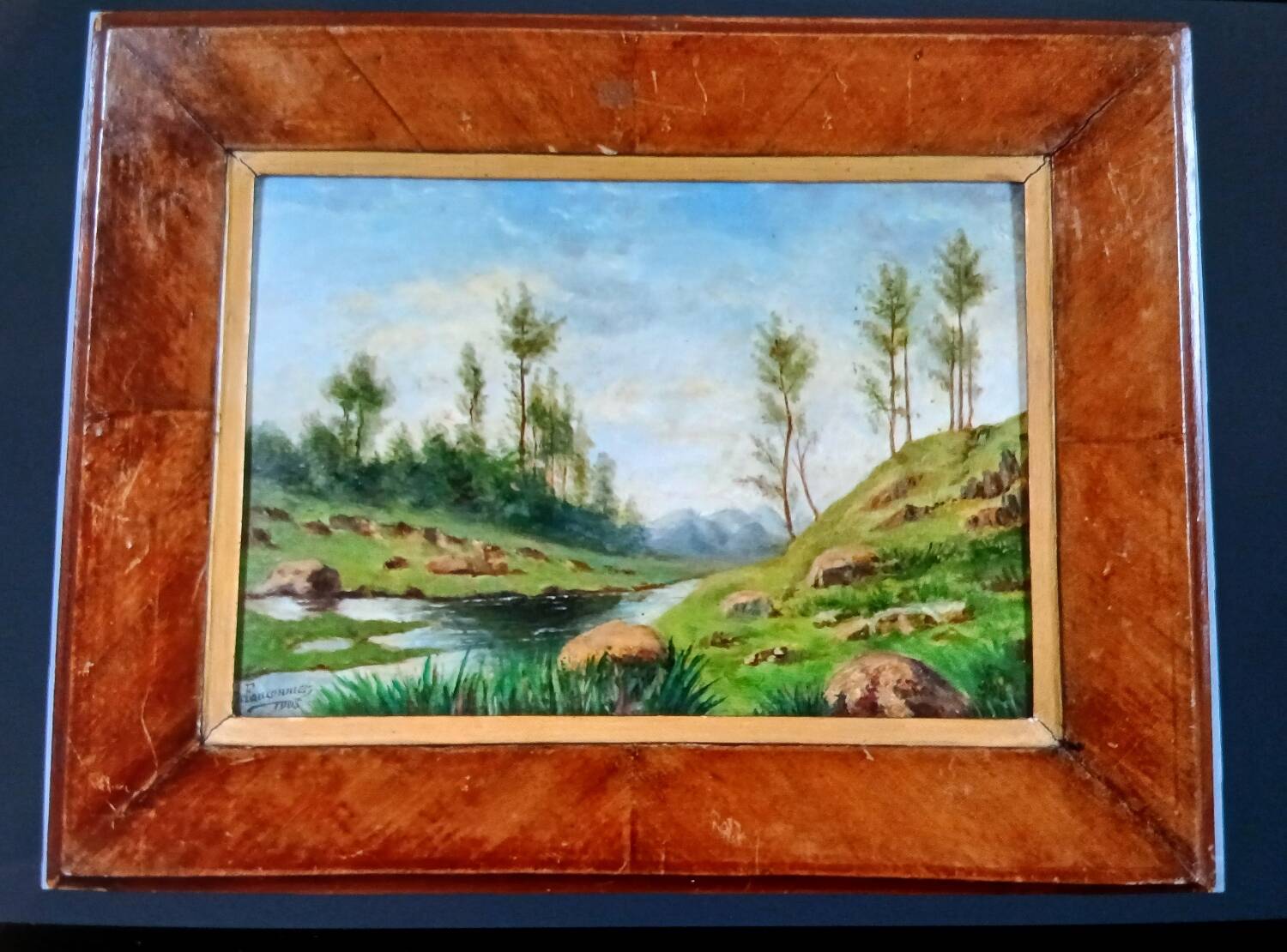 Antique Painting "Riverside" - Oil on Canvas, 1900, Framed - Ca