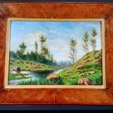 Antique Painting "Riverside" - Oil on Canvas, 1900, Framed - Ca