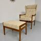 Vintage Casala wingback armchair with ottoman, 1970s design