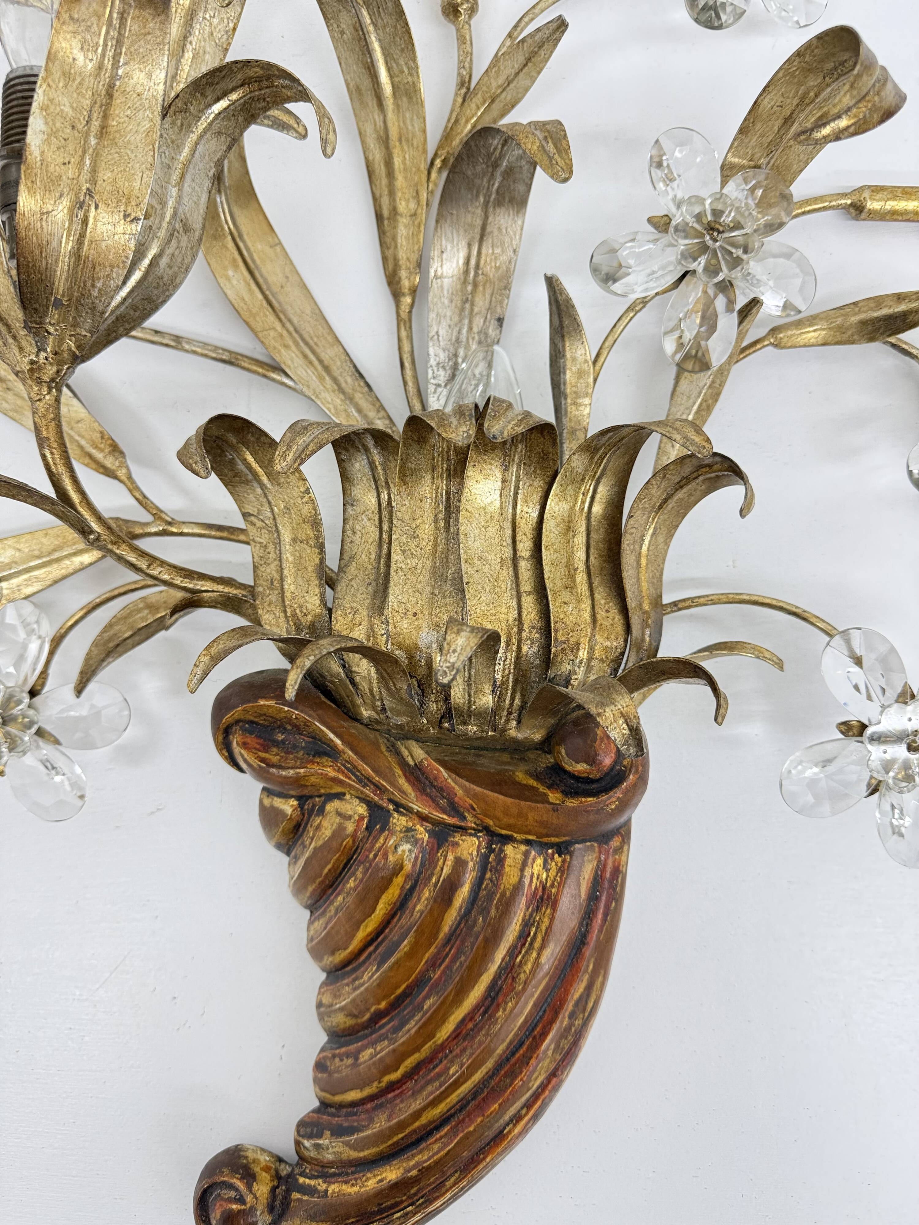 Mid-century design banci style wall lamp sconce crystal flower bouquet