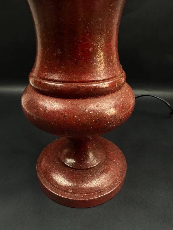 Lamp base in reconstituted stone, red "oxblood", 20th century
