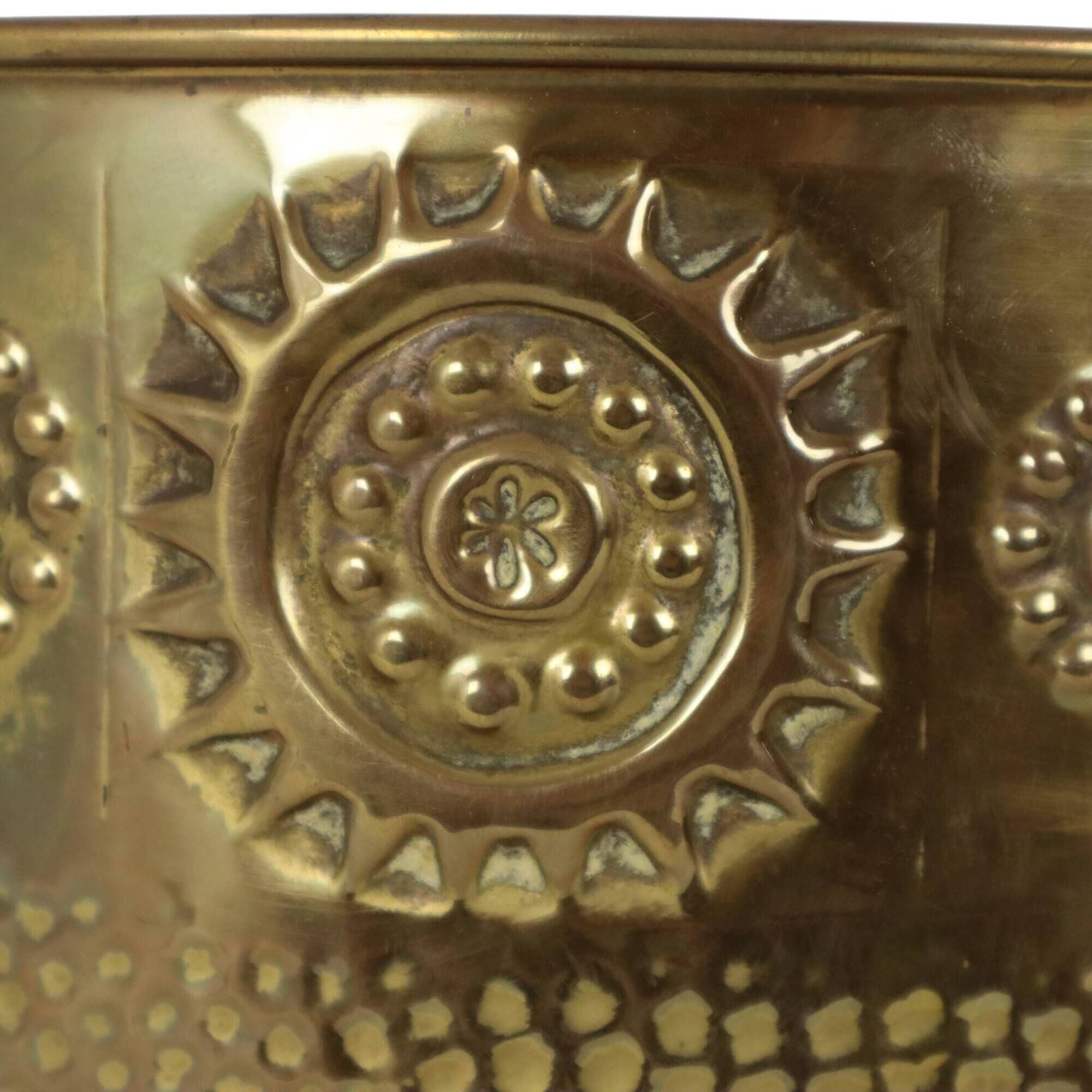 Large Brass Jardinière / Firewood Bin with Repoussé Work