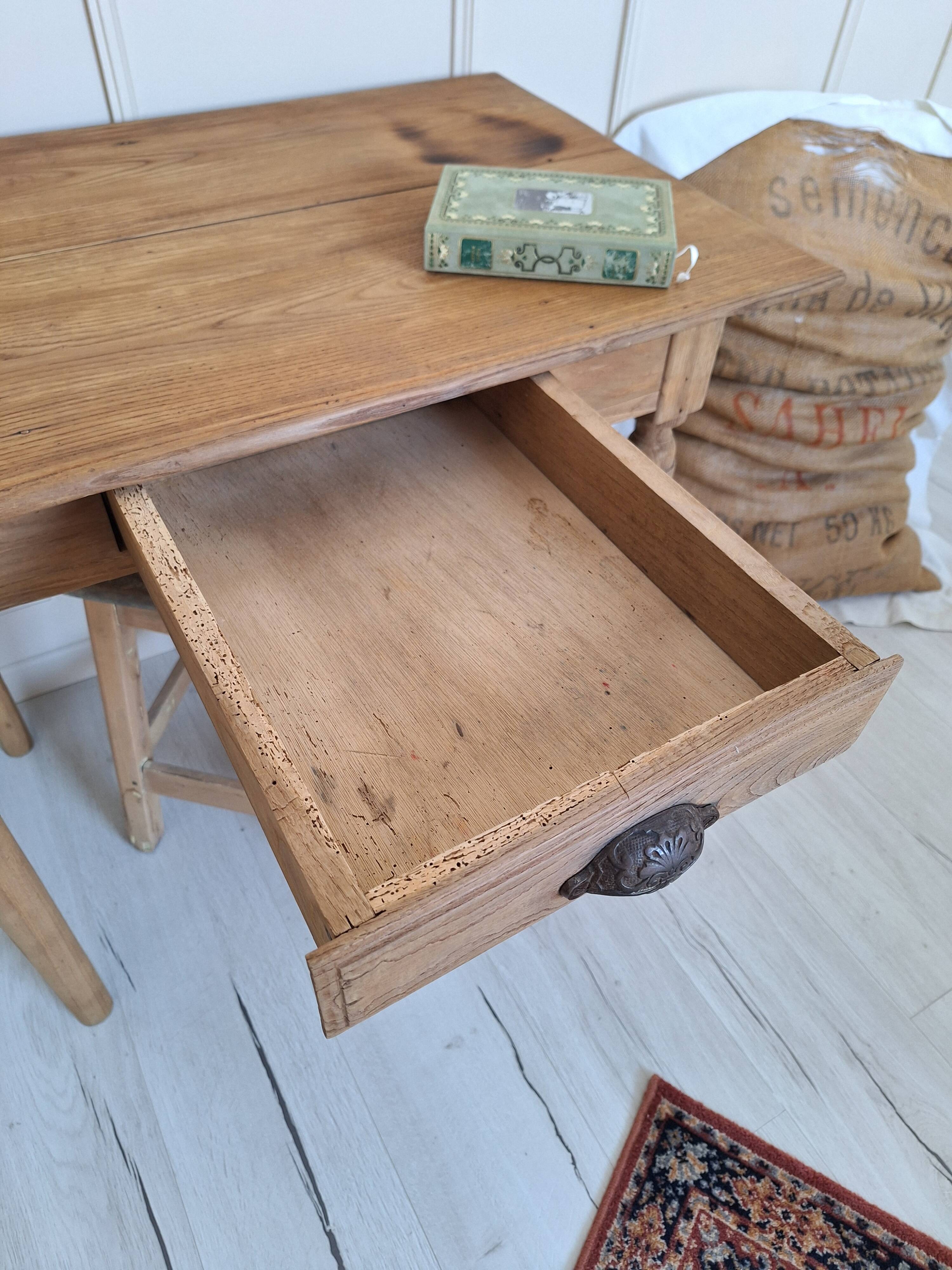 Bureau / Table d'appoint de ferme en chêne massif – Style campagne chic