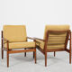 Midcentury Danish pair of easy chairs in teak by Arne Vodder for Glostrup