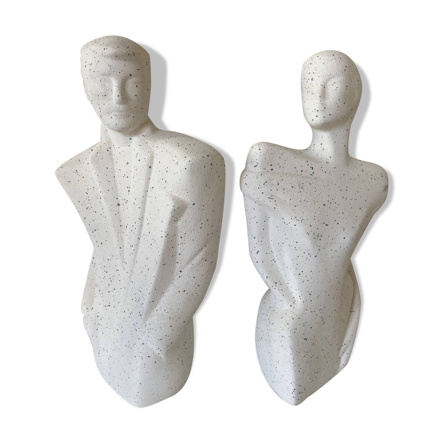 Duo Man Woman Plaster Busts - Style of Lindsey B. Balkweil