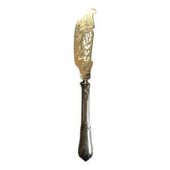 Silver-plated cheese knife with finely chiseled blade, 1900s