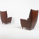 Pair of Italian Wingback Lounge armchairs Gio Ponti style, 1950's