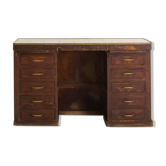 Small vintage stained wooden countertop with 2 shelves and 10 drawers