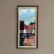 Oil on panel "Old Man in the Street" by M. Wallin vintage & framed 27x54cm