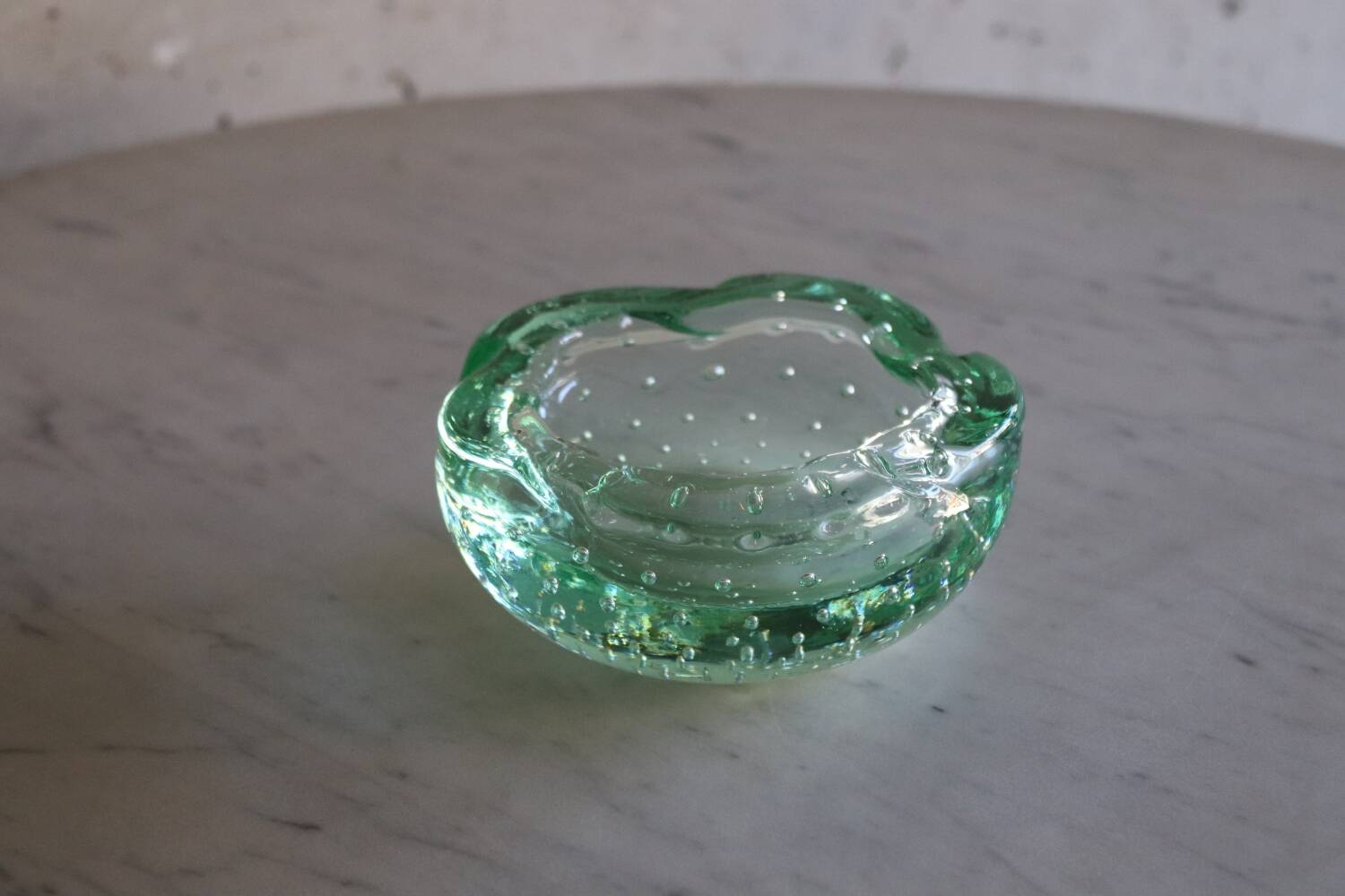 Daum green ashtray or empty pocket in bubbled glass