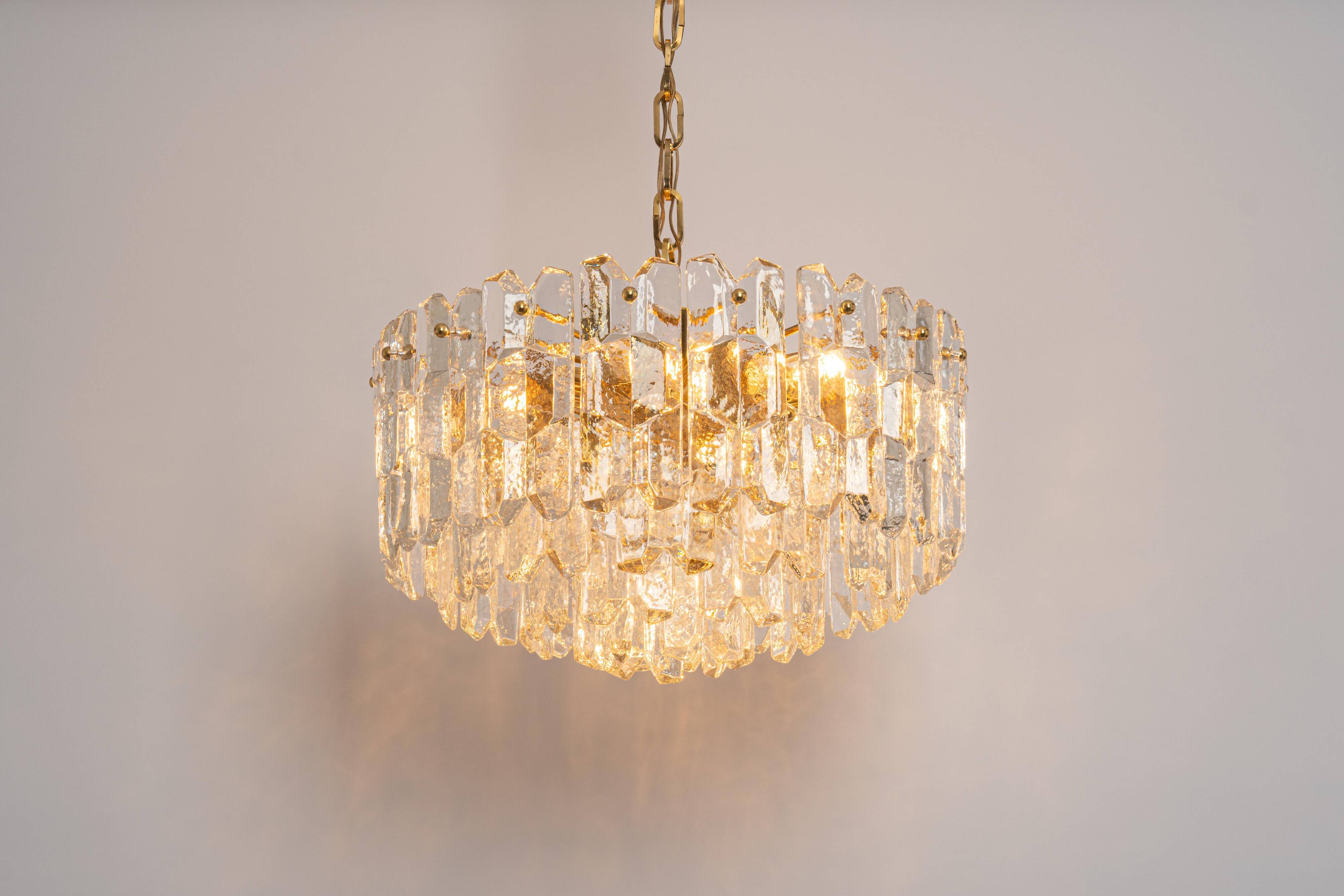 1 of 3 Palazzo chandelier in gilded brass and Murano glass, Kalmar, Austria, 1970s