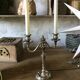 Antique silver metal candle holder 2 branches