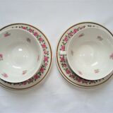 Tasses à thé et soucoupes porcelaine pillivuyt blanches petites fleurs roses
