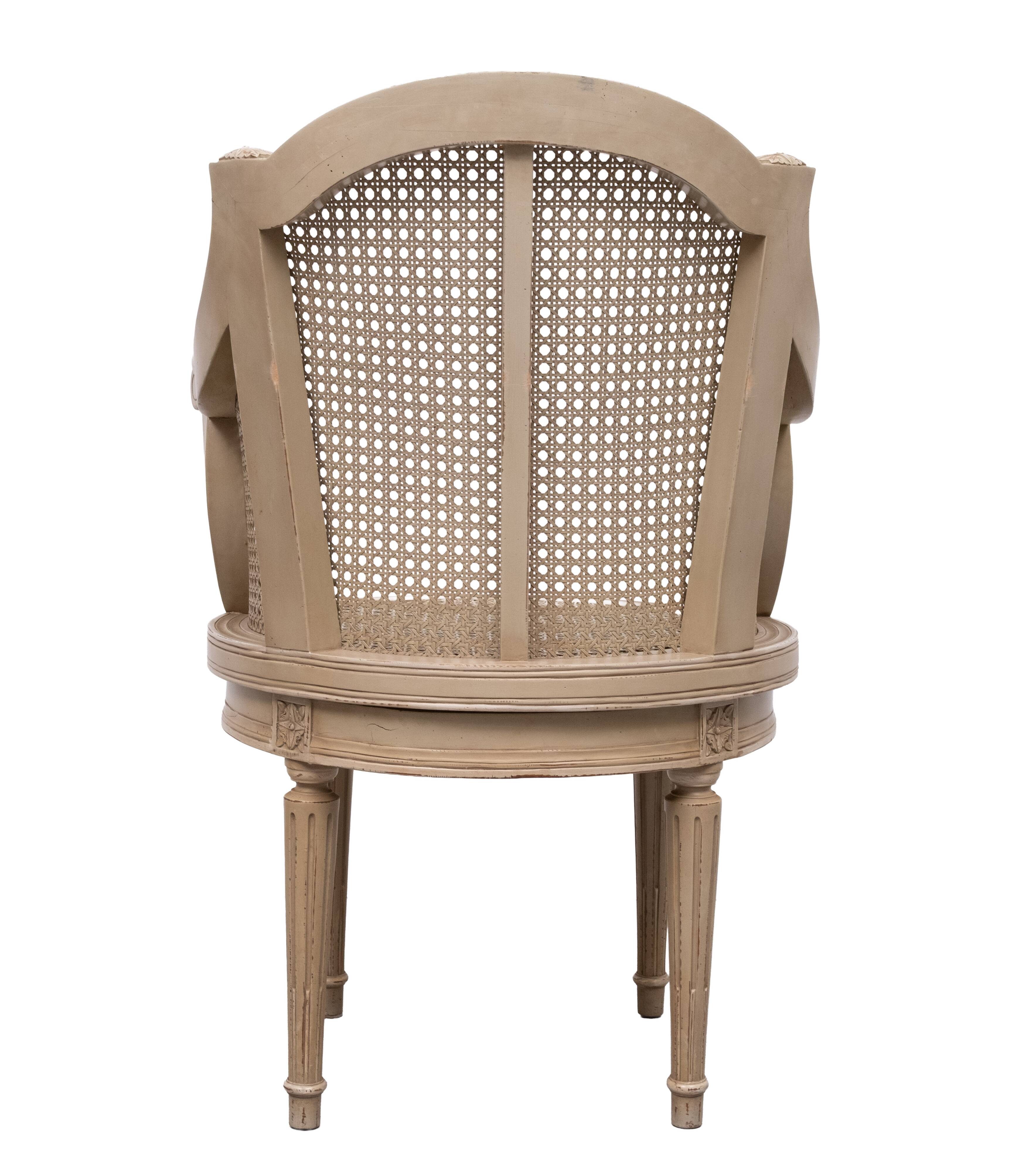 Louis XVI style barrel Cane Office desk chair rotatable