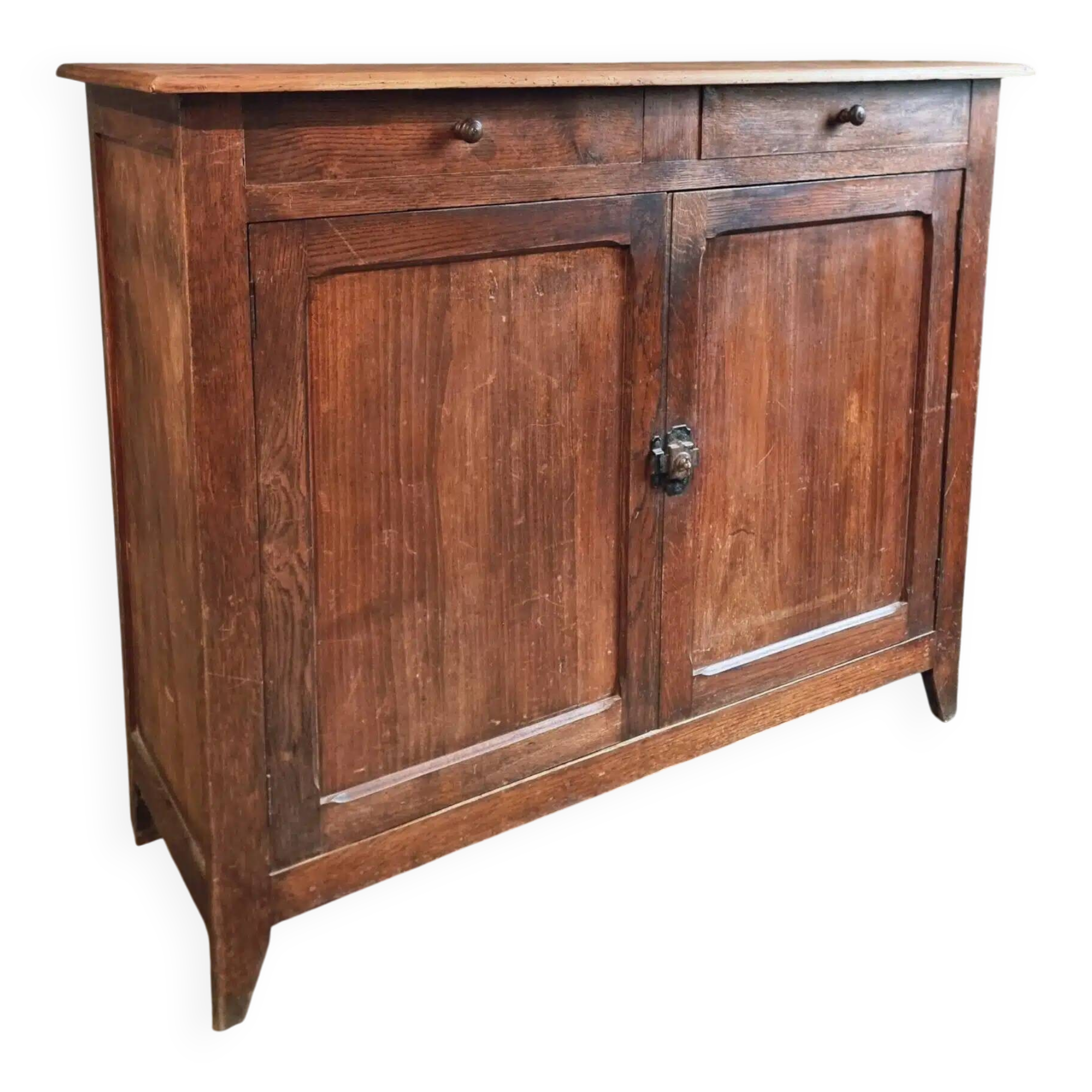 Vintage French Sideboard | 1920s Oak and Poplar Buffet with Locking Doors | Rustic Farmhouse Storage