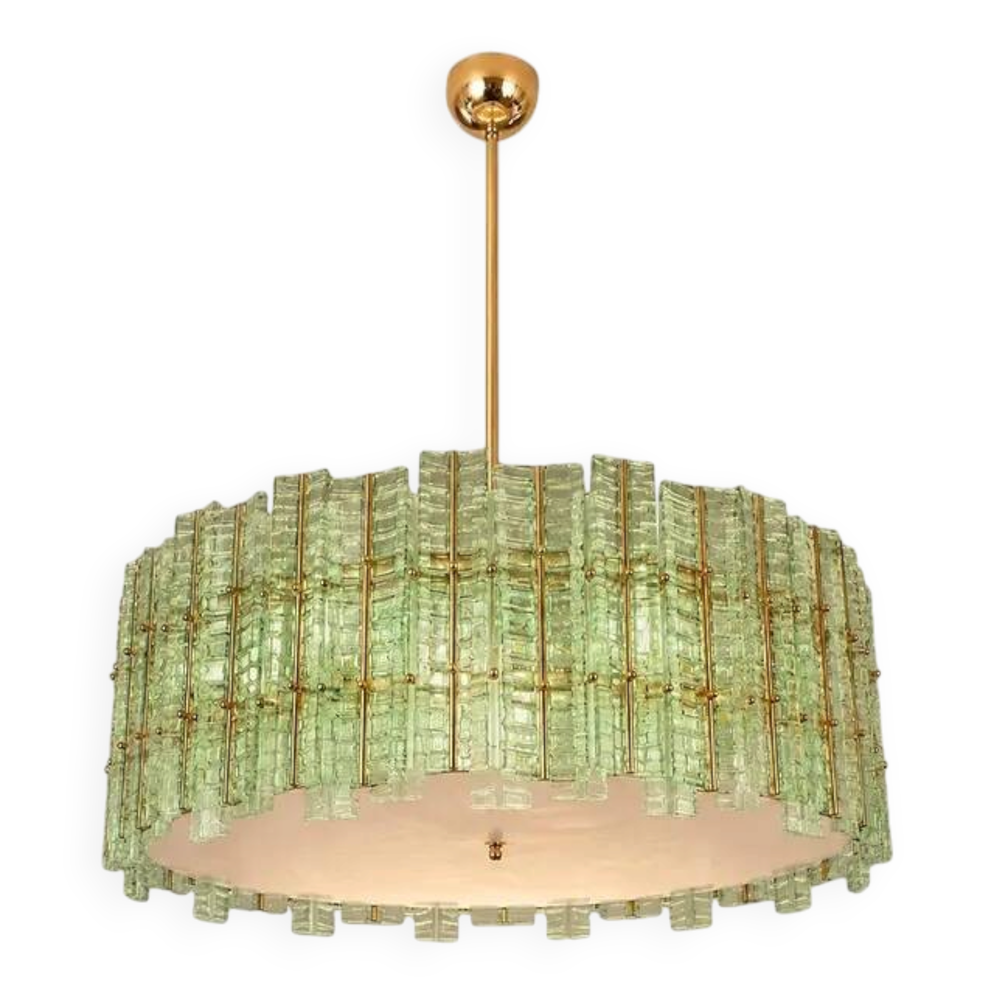Contemporary Modern Italian Green“Tropical” Murano Glass Gold Chandelier