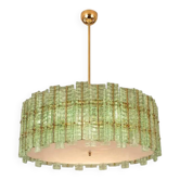 Chandelier en verre de Murano doré "tropical" moderne contemporain italien vert