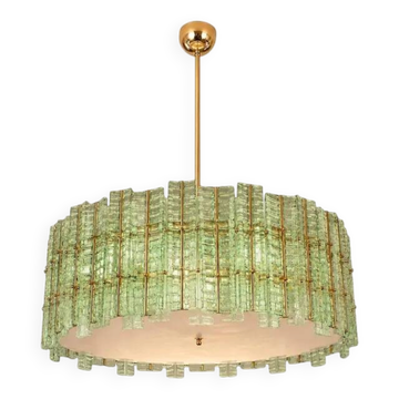 Contemporary Modern Italian Green“Tropical” Murano Glass Gold Chandelier