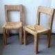 Pair of brutalist chairs in wood and straw