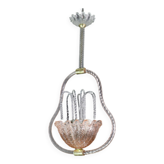 Charming Pink and Transparent Murano Glass Chandelier by Barovier e Toso, 1950s