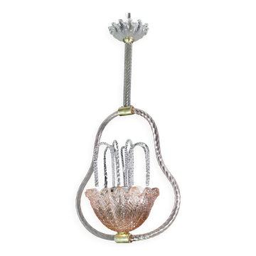 Charming Pink and Transparent Murano Glass Chandelier by Barovier e Toso, 1950s
