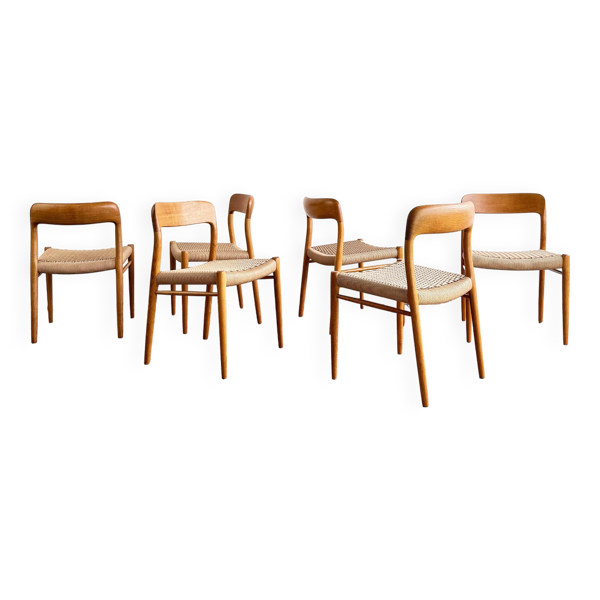 ENSEMBLE DE 6 CHAISES À MANGER EN BOIS DE CHÊNE DANOISE DU MILIEU SIÈCLE, DESIGN 71 PAR NIELS MøLLER POUR JL MOLLERS