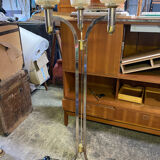 Three-burner metal and brass floor lamp