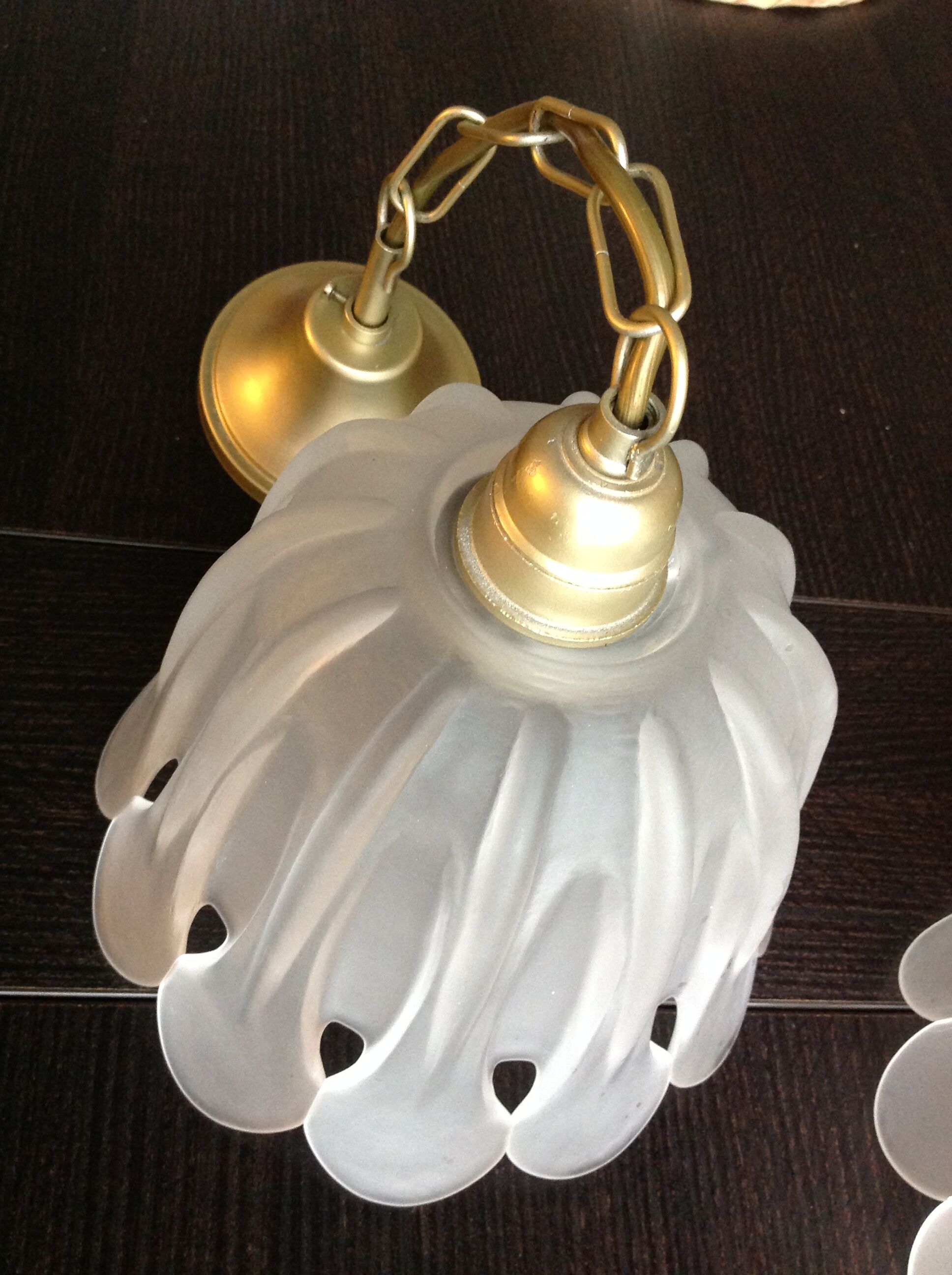 Pair of pendant lamps bell in frosted glass style art deco