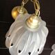 Pair of pendant lamps bell in frosted glass style art deco