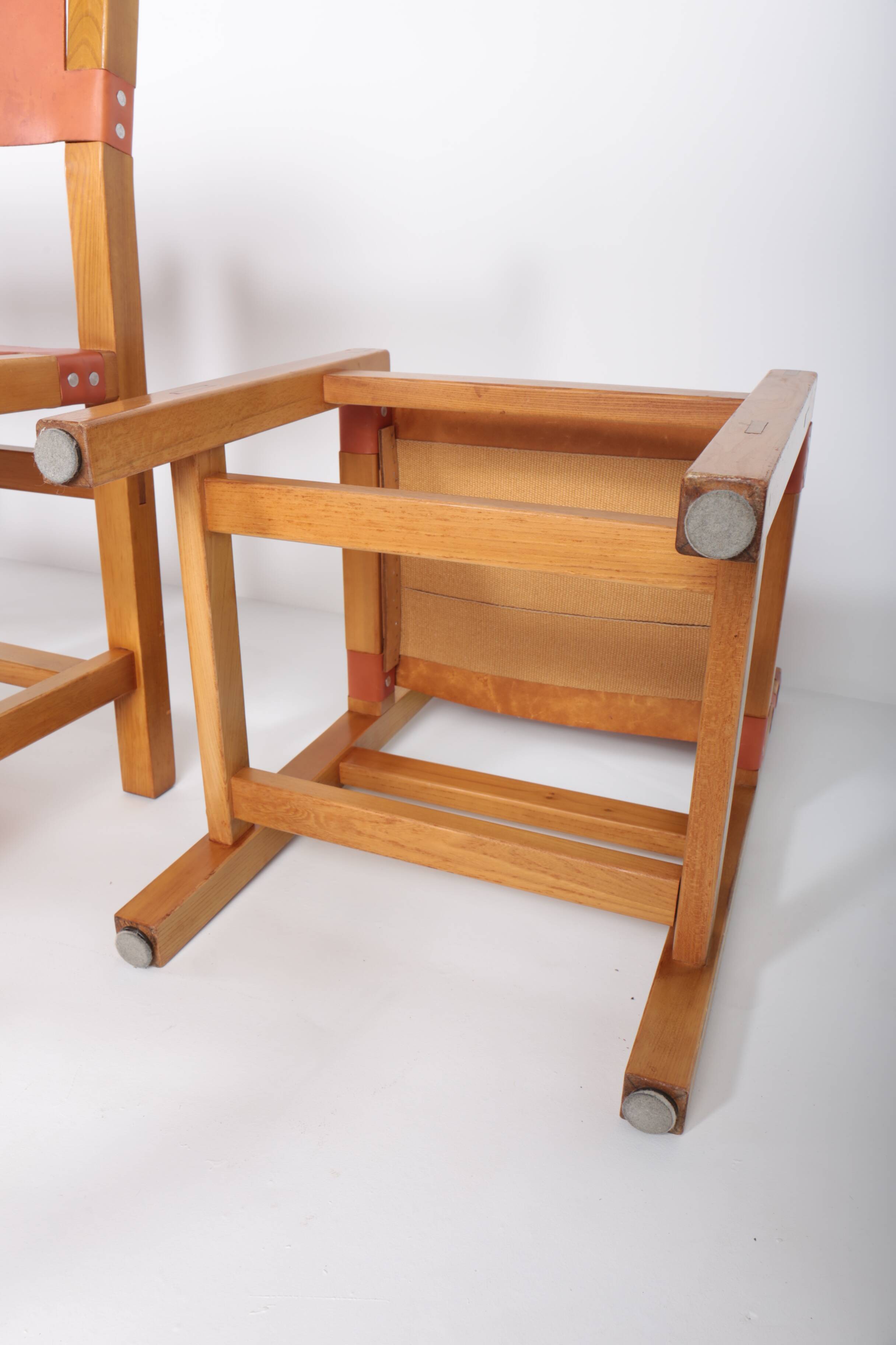 Set of 6 chairs in elm and leather Maison Regain edition