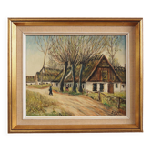 Tableau « La ferme sous les saules », design scandinave, années 1960